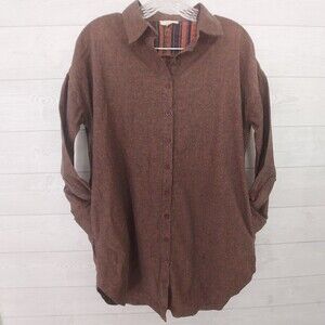 Oddi Shirt Small Western Boho Embroider Button Up Pockets Oversize Shacket Brown